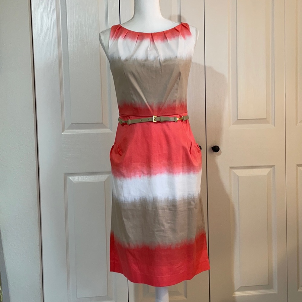 Nine West Women’s SZ 4 Sleeveless Dress Tan, White,  Coral - New with out Tags
